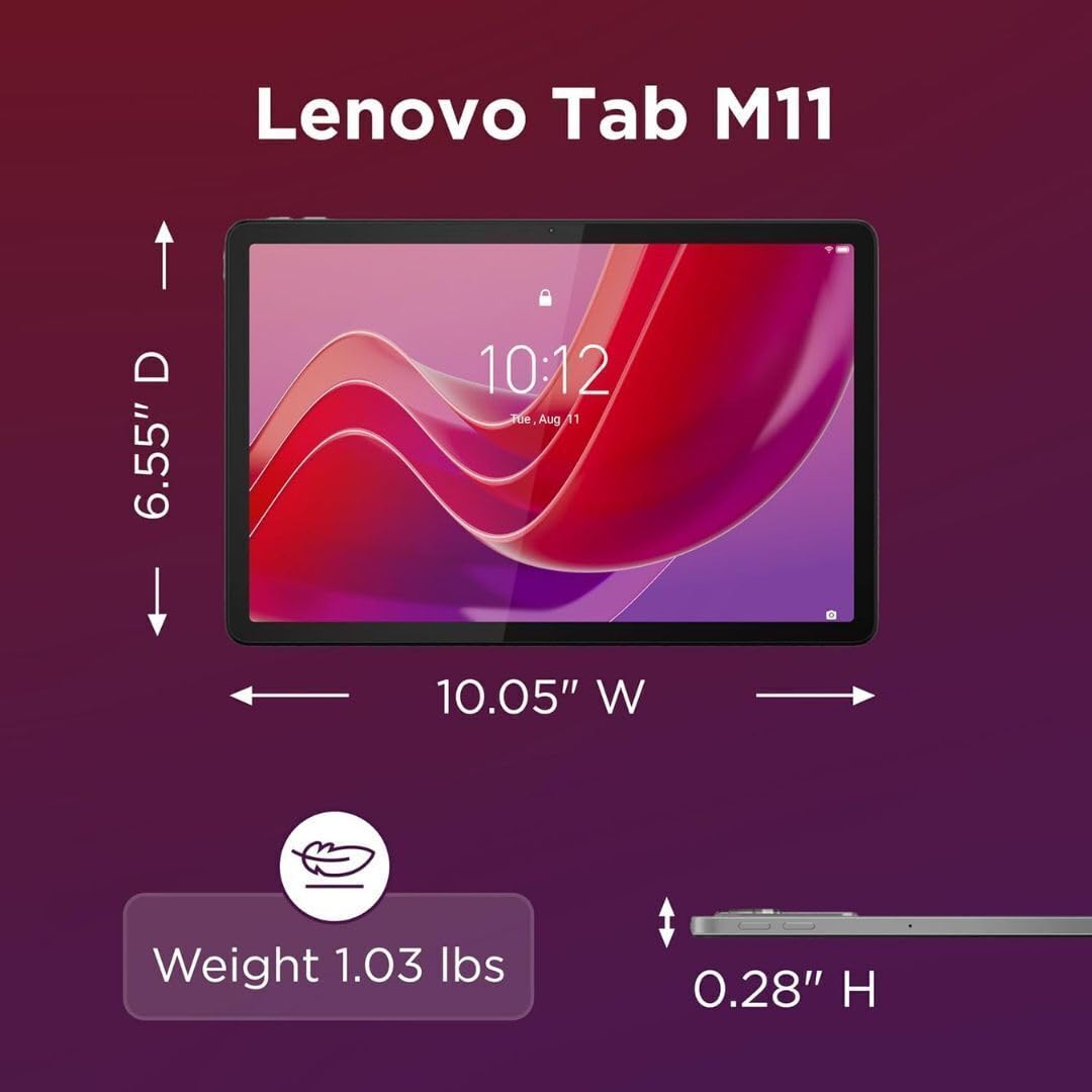 Lenovo Tab M11, 11” Display, MediaTek Helio G88 Octa-Core, 4GB RAM, 64GB SSD, 1920x1200 px, Ambient Light-Sensor, 10 Hour Battery, Comes w/Pen, Luna Grey
