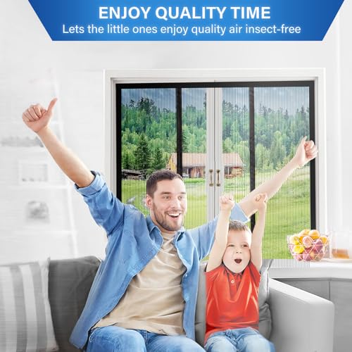 LONGEAS Magnetic Screen Door Upgraded PET Mesh Stronger Than Fiberglass and Polyester,Hands Free,Keeps Bugs Out,Pet & Kid Friendly,Suitable for Sliding Door,Large Patio Door and French Door-48''x96''