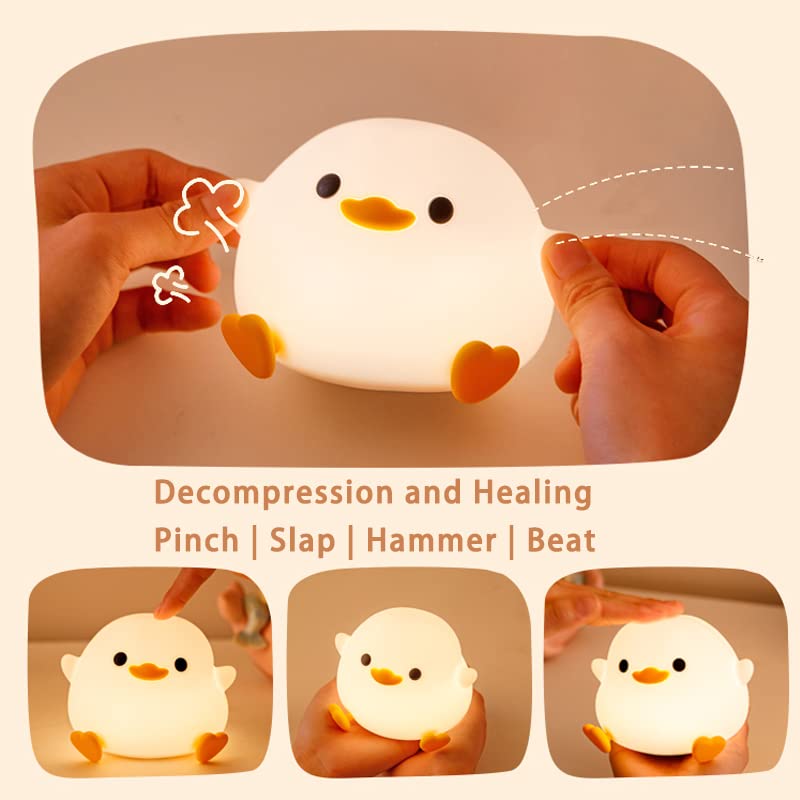 Crtivetoys Cute Duck Night Light, Animal Silicone Nursery Rechargeable Dimmable Table Lamp,Ducky Bedside Lamp with Touch Sensor for Bedrooms,LED Squishy Night Light Kawaii Room Desk Decors