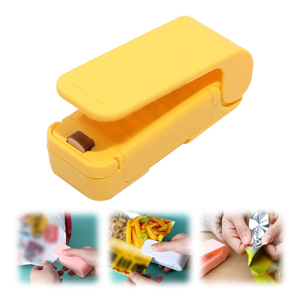 Portable Mini Sealing Machine, 2024 Upgraded Mini Bag Sealer, Portable Handheld Vacuum Food Sealer Bag Sealing Machine for Plastic Bags Snack Bags, 2 in 1 Bag Sealer Heat Seal Tool (Yellow-1pcs)