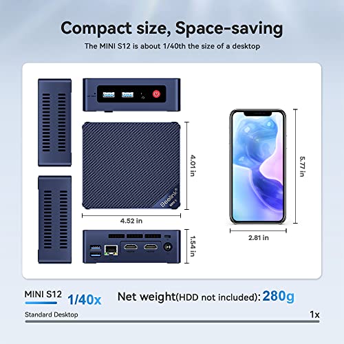 Beelink MINIS 12 Mini PC with Processor N95 (4C/4T), 8G DDR4/256G SSD 4K UHD, Dual HDMI Ports, WiFi5, BT4.2 Gigabit Ethernet Micro Computer Support Auto Power On, WOL