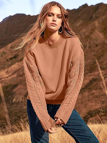 ANRABESS Women's Crewneck Cable Knit Long Sleeve Oversized Cozy Casual Chunky 2024 Fall Pullover Sweater Tops Trendy Outfits Black Small