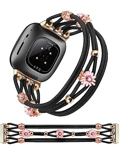 Floral Bracelet Compatible with Fitbit Versa 4/Versa 3/Sense 2/Sense Band Women Girls, TOYOUTHS Boho Beaded Braided Daisy Flower Strap Elastic Stretchy Nylon Cute Fancy Charms Breathable Wristband, XS