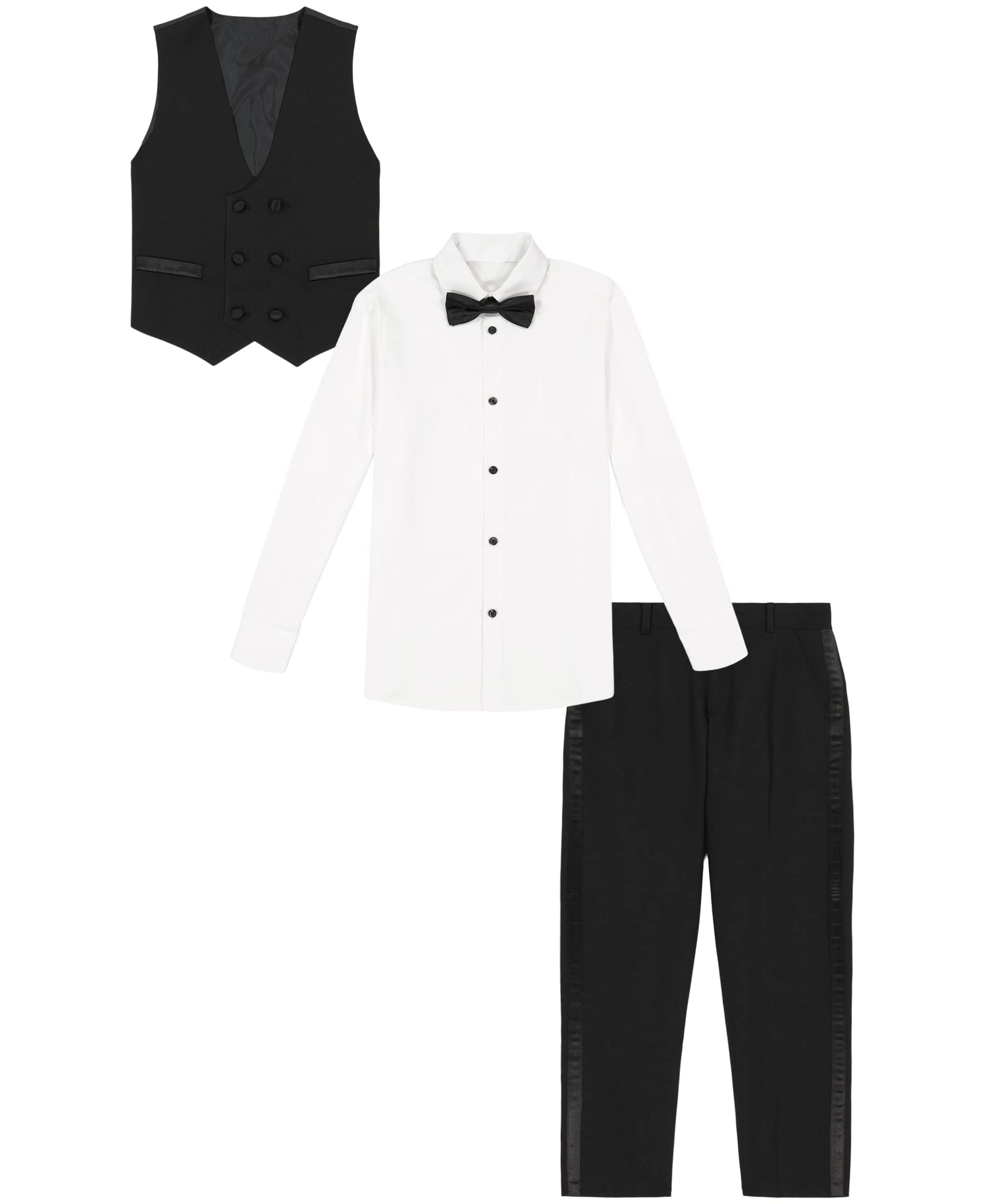 Van Heusen Boys' 4-Piece Formal Suit Set, Vest, Pants, Collared Dress Shirt, and Tie, Tuxedo, 2T