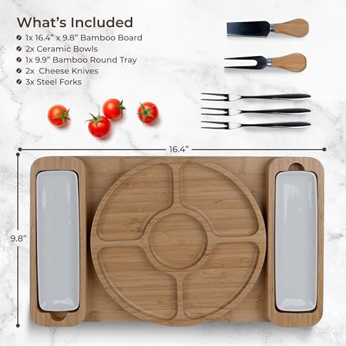 Bambüsi Charcuterie Board Gift Set - Cheese Board & Serving Tray - Large Bamboo Charcuterie Boards - Unique Housewarming Gifts New Home, Wedding Gifts for Women