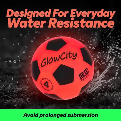 GlowCity Light Up Soccer Ball, Glow in The Dark Ball, Size 4 LED Glow Soccer Ball, Impact Activated, Durable for Outdoor Play, Great Birthday for Boys, Girls & Teens Ages 8-12+