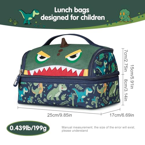 NOHOO Kids Lunch Bag, Insulated lunch bag Cooler Reusable Bilayer Lunch box tote for Women, Girls, Men, Boys, Schools, Offices, Work, Travel, Picnic,Party(Dinosaurs)