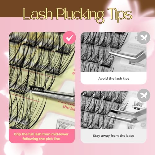 LASHVIEW Self Adhesive Lash Clusters Eyelashes,Press-on Lashes 10-16mm Individual Lash Extension Kit with Lash Tweezers,No Glue Needed Natural Self Adhesive DIY Eyelash Extension Kit 60pcs (A01)