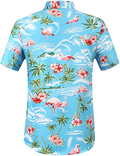 SSLR Mens Hawaiian Shirt Flamingos Casual Short Sleeve Button Down Shirts Aloha Shirt (Medium, Pink)