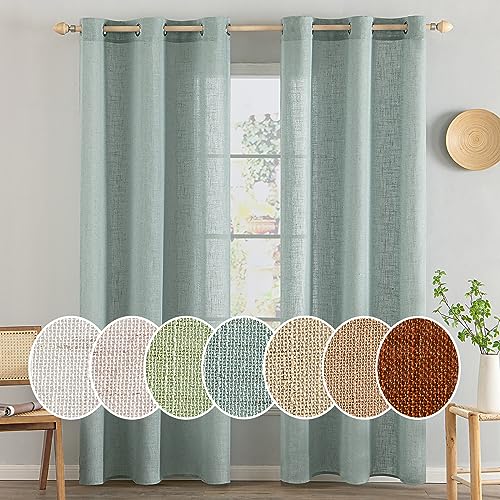 MIULEE Tan Beige Linen Curtains 108 Inches Long for Bedroom Living Room, Soft Thick Linen Textured Window Drapes Semi Sheer Light Filtering Grommet Top Burlap Look Farmhouse Decor, 2 Panels