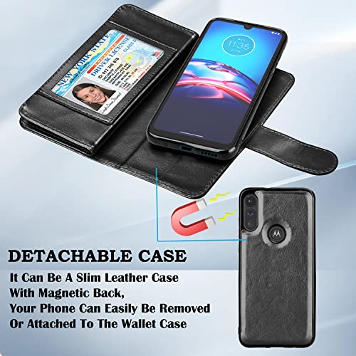 Moto E Case 2020, for Motorola E 2020 Wallet Case, Takfox PU Leather w Credit Card Holder Flip Cover [9 Card Slots] [Magnetic Closure] [Kickstand] Folio Detachable Hard Case & Strap-Black