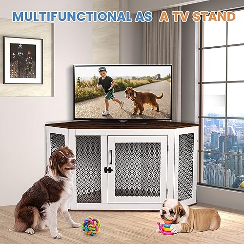 BOEASTER Corner Dog Crate Furniture, Wooden Dog Kennel End Table with Door Furniture Style Dog House Pet Crate Indoor Use for Small Medium Dogs
