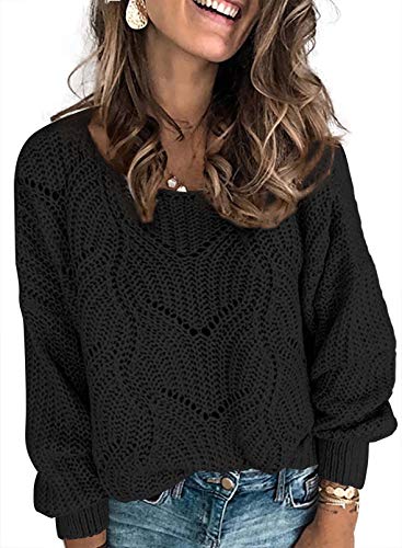 Dokotoo Womens Ladies Cute Soft V Neck Thick Hollow Out Chunky Autumn Winter Fall 2024 Cozy Long Sleeve Cable Knit Pullovers Sweaters for Women Green M