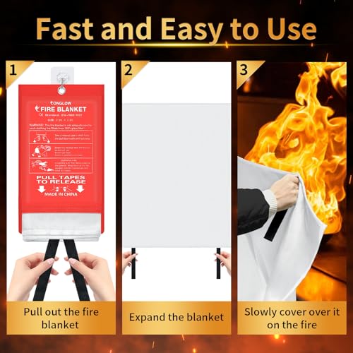 conglow Emergency Fire Blanket, 1Pack Fire Blanket for Home and Kitchen, Fiberglass Fire Extinguisher Blanket, Suppression Flame Retardant Blanket Fire Safety Blanket for Fireplace (1 Pack)