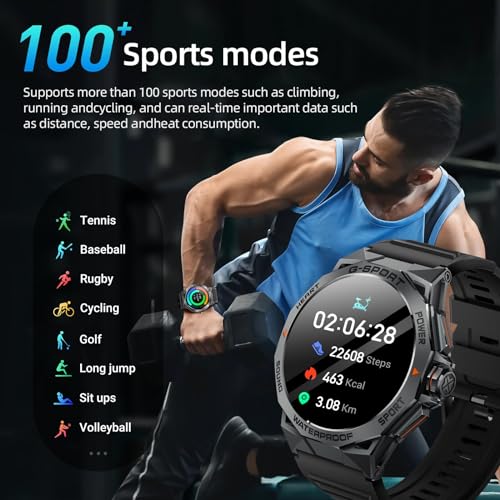 Tbtxyxl Military Smart Watches for Men,1.43'' Amoled Ultra HD Sport Watch with(Call Receive/Dial),100+Sports Modes, IP68/Heart Rate/Sleep/SpO2/Blood,Outdoor Rugged Watch for Android and iOS (Black)