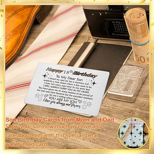 YODOCAMP 18th Happy Birthday Card Son,18 Year Old birthday Gifts for My Adult Son from Mom, Happy 18th Birthday Cards Gifts for Son, Bday Engraved Wallet Card from Parents