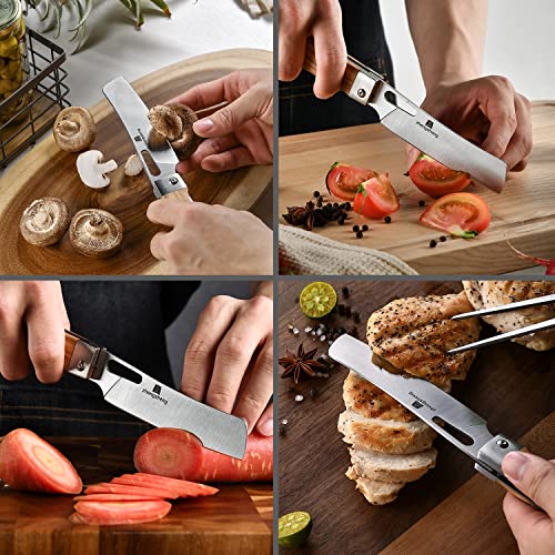 ZhengSheng Folding Chef Knife 4.8” Ultra Sharp 440A Stainless Steel Blade Natural Olive Handle Pocket Foldable Japanese Style Kitchen Knife for Outdoor Camping BBQ trip Cooking