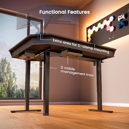 ErGear 65″ L Shaped Gaming Desk with 3 Drawers, Standing Desk Height Adjustable w/Monitor Shelf [C-Clamp Mount Compatible], Corner Stand up Desk w/Cable Management Trays for Home Office, Black