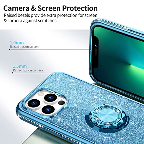 OCYCLONE Compatible with iPhone 13 Pro Case, Glitter Diamond Cover with Ring Stand Cute Protective Phone Case for Women Girls Compatible with iPhone 13 Pro 6.1 inch 2021 - Fluorescent Green