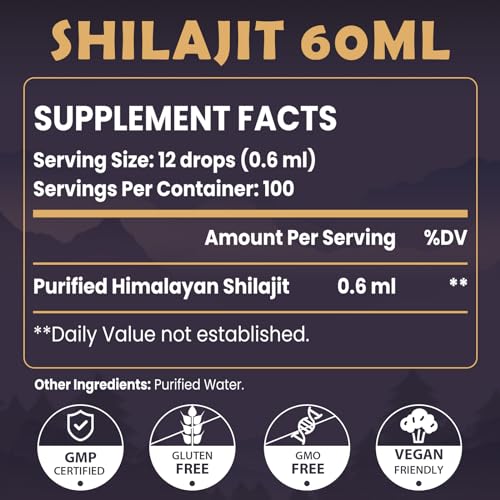 Shilajit Resin Organic Liquid Supplement, Shilajit Himalayan Organic, Shilajit Resin Drop, Shilajit Drop Contain 85 Trace Minerals, Alternative to Resin & Capsules, 60 ml