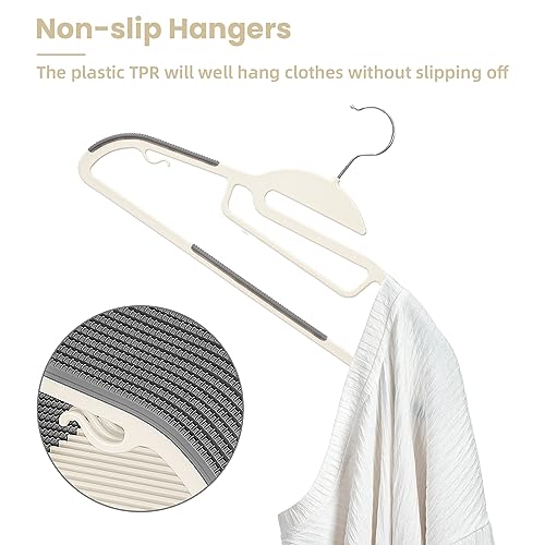 Heavy Duty Plastic Hangers 50 Pack with Non-Slip Design,0.2 Inches Thick,360°Swivel Hook Space Saving Organizer for Bedroom Closet,Shirts,Pants,Strong Enough for Coat(Beige- S Shaped)