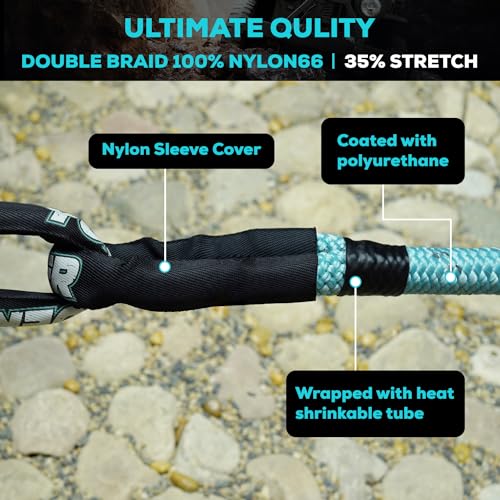 YUNFUER Kinetic Recovery Rope 1" x 30' (48,600lbs) Extreme Duty 35% Elasticity Energy Snatch Rope, Offroad Recovery Heavy Duty Tow Ropes for Trucks, UTV, ATV, SUV (Blue)