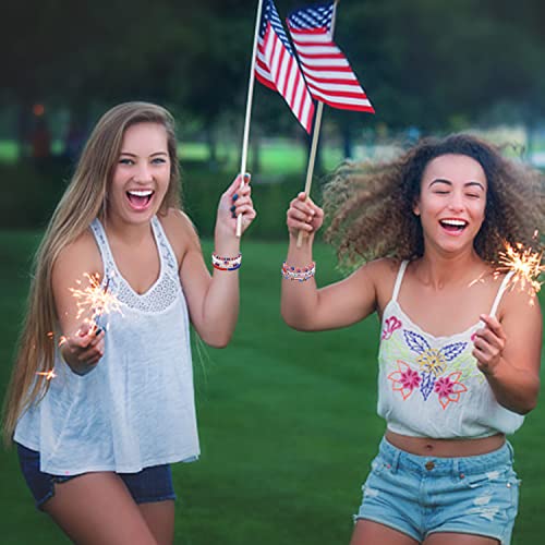 Taouzi 4th of July Bracelets for Women Handmade Elastic American Flag Bracelets Vsco Boho Polymer Clay Beads Bracelets for Women Independence Day Party Supplies 7Pcs Style 1