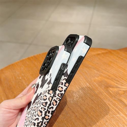 YKCZL Compatible for iPhone 14 Pro Max Phone Case,Cute Leather Leopard and Black Flash Splicing Patter,Soft TPU Full Camera Lens Protective Shock Women Protection Cover for iPhone 14 Pro Max-Black