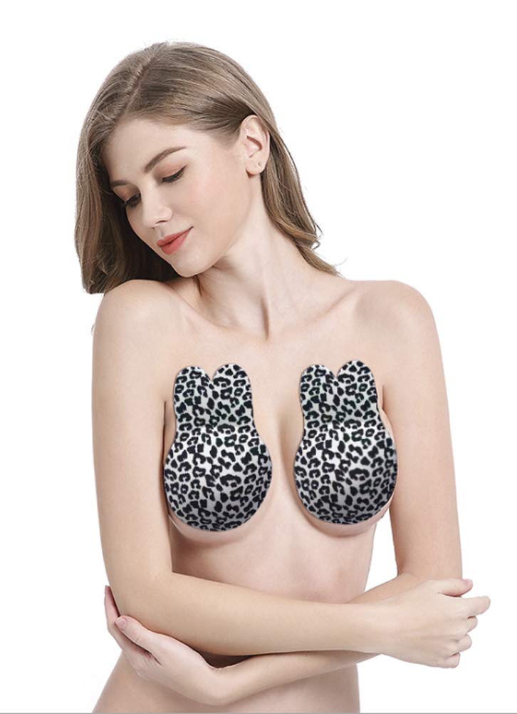 Adhesive Bra Invisible Sticky Sexy Leopard Push Up Lift Nipplecovers Strapless Backless Silicone Bra (2XL)