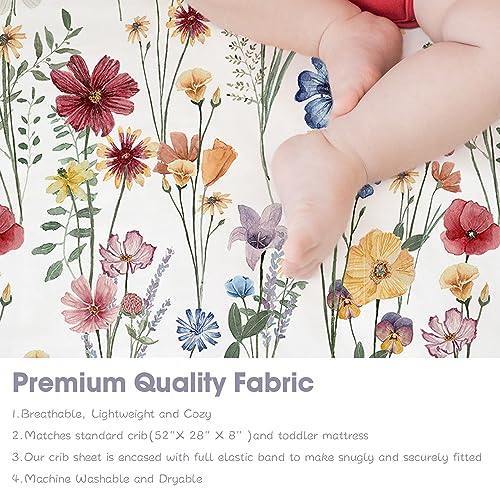bimocosy Fitted Crib Sheets Girl Boy 4 Pack, Size 28"x 52" for Standard Crib and Toddler Mattresses, Super Soft Breathable Microfiber Baby Crib Mattress Sheet, Butterfly/Floral/Pink/Purple