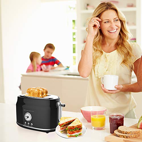 CULINARY CHEF, 2 Slice Toaster, Retro Style, Wide Slot for Bread, English Muffins, Croissants, and Bagels, 5 Adjustable Toast Settings, Cancel and Defrost, 900w, Black