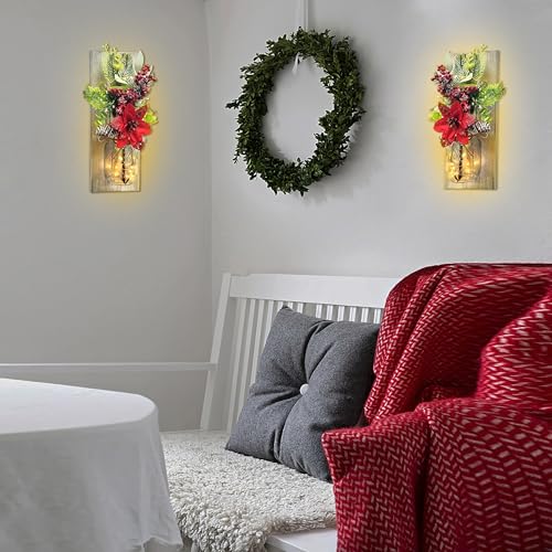 Wall Decor Mason Jar Sconces - Rustic Farmhouse Home Decor with Remote Control Wall Lights and Yellow Rose for Bedroom Wall Decor Living Room Kitchen Decorations Set of Two