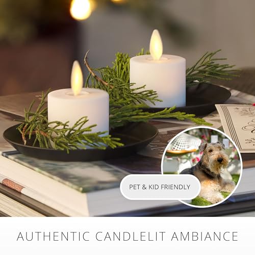 Luminara Moving Flame LED Flameless Tealight (1.4" x 2") Remote Ready Battery Operated Plastic LED Flameless Tea Light - Smooth Matte - Pearl Ivory (2-Pack)