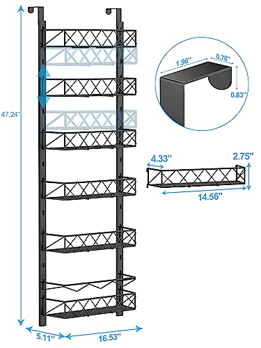 Fulpower Over the Door Pantry Organizer, 6-Tier Pantry Organizers and Storage, 6+1 Metal Hanging Wall Mount Spice Rack for Kitchen Behind the Door Storage Organizer with Adjustable Basket