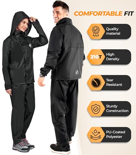 Foxelli Waterproof Rain Suit – Durable Breathable Lightweight Rainwear for Men & Women Perfect for Motorcycle Golf Fishing