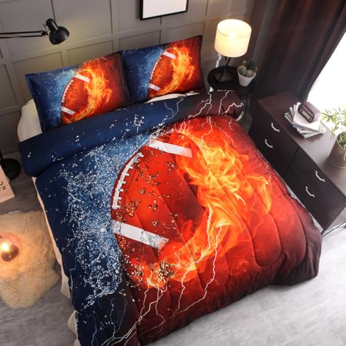NTBED Football Comforter Sets Twin for Boys Teens, 6-Pieces Kids Sports Bedding Set,Reversible Rugby Printed Quilt Set