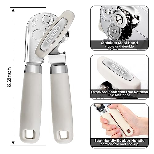 Can Opener Manual, Can Opener with Magnet, Hand Can Opener with Sharp Blade Smooth Edge, Handheld Can Openers with Big Effort-Saving Knob, Can Opener with Multifunctional Bottles Opener, Red