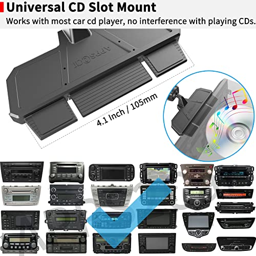 APPS2Car Sturdy CD Slot Phone Mount with One Hand Operation Design, Hands-Free Car Phone Holder Universally Compatible with All iPhone & Android Cell Phones, for Smartphone Mobile
