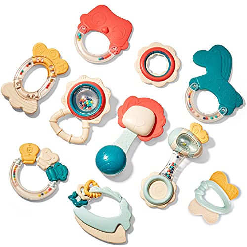 hahaland Baby Toys 0-6 Months - Baby Teething Toys for Babies 0-6 Months - Infant Baby Toys 6-12 Months - Rattles Teethers for Babies 0-3-6-12 Months - Baby Boy Girl Shower Gifts Stocking Stuffers