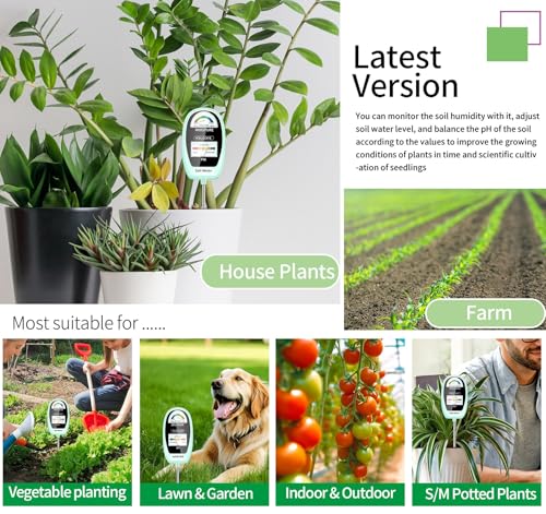 HSLGOVE Soil Test Kit, 2-in-1 Soil Moisture Meter/Soil PH Meter, Dual Screen Soil Tester, Soil Moisture Meter for Plants Watering/Gardening for Lawn,Farm Indoor&Outdoor Use-SkyGreen