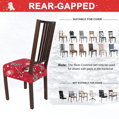 NIBESSER Dining Chair Seat Covers Set of 6,Stretch Soft Removable Washable Chairs Covers for Dining Room, Seat Cushion Slipcovers Protector for Kitchen Armless Chairs (Rear-Covered,Christmas Patterns)