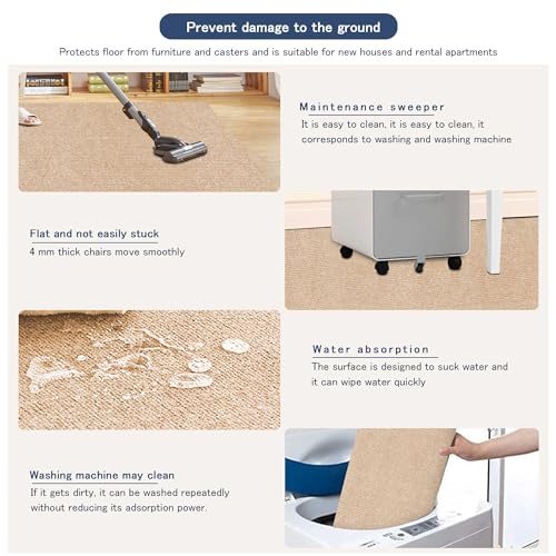 Office Chair Mat for Hardwood Floor HAODEMI Tile Non-Slip Office Computer Chair Mat for Rolling Chair Easy Clean and Flat Without Curling Anti-Slip,Beige(48"*36")