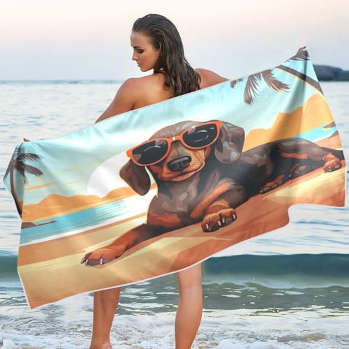 senya Thin Beach Towels Cloth for Women Men, Dachshund Dog on The Beach Beach Towels Swim Towels Oversized Quick Dry for Travel Beach Swim Pool Gym, 31x71in, B04M23028