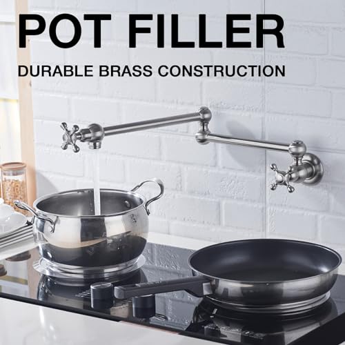 TRUSTMI Pot Filler Kitchen Sink Faucet, Brass Wall Mount Pot Filler Faucet with Double Joint Swing Arm, Brushed Gold