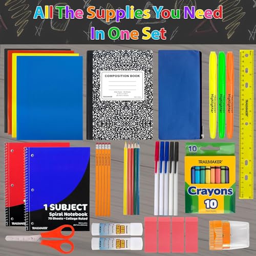 Trail maker 45 Piece School Supply Kit Grades K-12 - School Essentials Includes Folders Notebooks Pencils Pens and Much More!