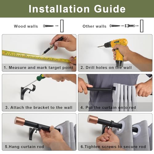 Drapery Window Curtain Rods 28 to 48 Inch, Modern Window Curtain Rod with Brushed Gold End Cap Finials,1" Window Treatment Curtain Rod for Wall and Ceiling Mount