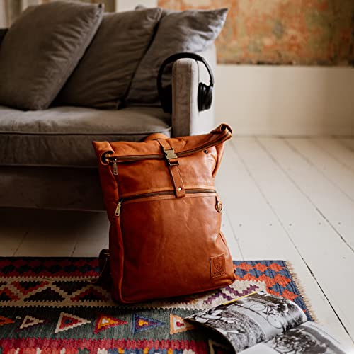 BERLINER BAGS Vintage Leather Backpack Utrecht XL, Large Waterproof Bookbag for Men and Women - Brown