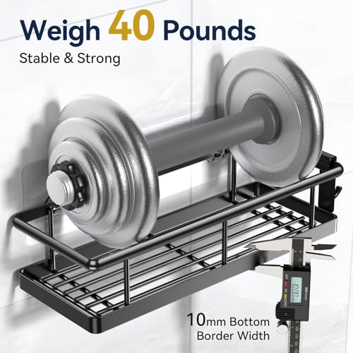 YASONIC Shower Caddy Adhesive, No Drill Bathroom Shower Organizers, with Removable Hooks, Rust Proof Shower Shelves, Wall-Mounted Shower Holder, Black, 2 Pack