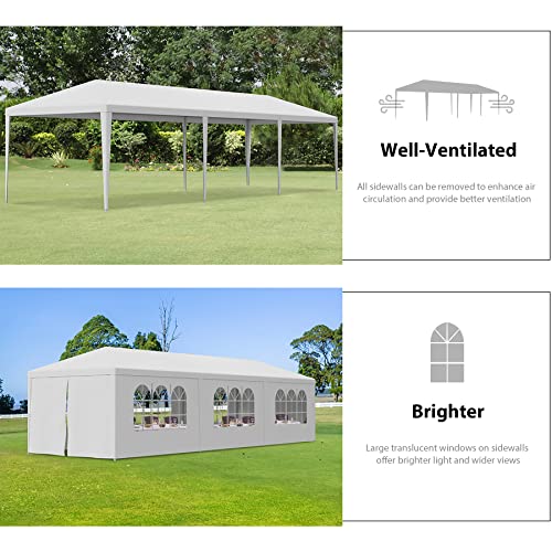 LEMY Gazebo Tent, Outdoor Canopy Shelter with Removable Sidewalls and Windows, Waterproof Heavy Duty Canopy for Patio, Garden, Party Wedding, 10' x 30', White