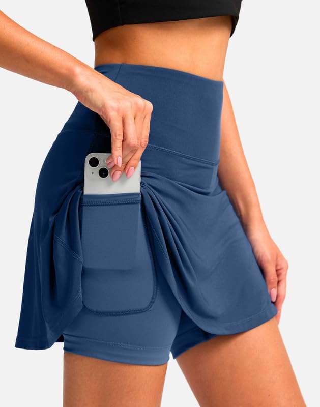 Women's Cycling Skirts 4D Padded Bike Shorts with Pockets High Waist Biking Skort for Road Mountain Bicycle Riding(Blue S)